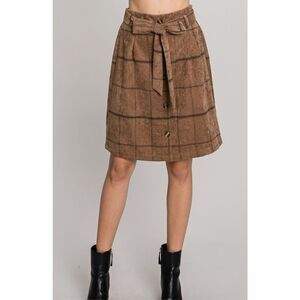 Brown Plaid Corduroy tie waist skirt